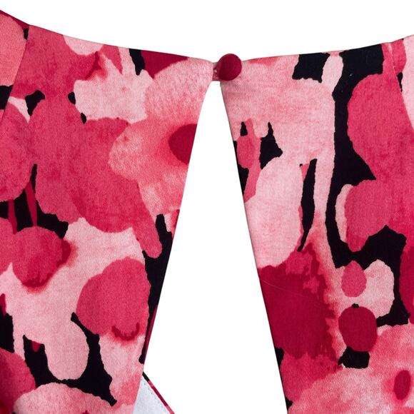 Jones New York Pink Floral Fit Flare Dress 12 V-Neck Back Cutout Summer Party‎ - Picture 4 of 16